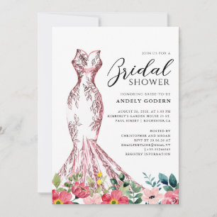 Elegant Gown Illustration with Bridal Shower Invitation