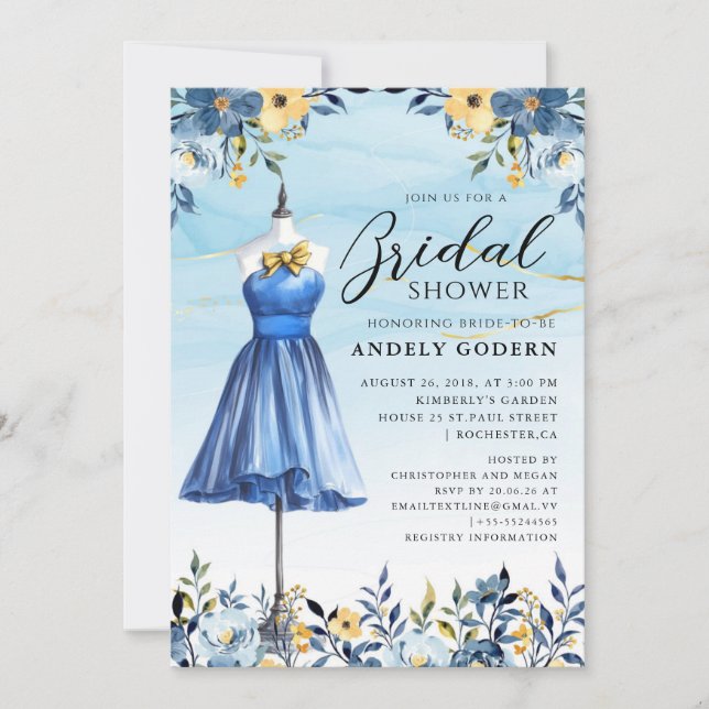 Elegant Gown Illustration with  Bridal Shower Invitation (Front)