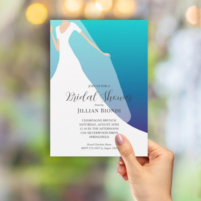 Elegant Gown on Blue Bridal Shower Invitation (Creator Uploaded)