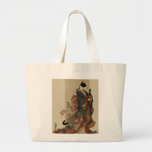 "Elegant Grace" Japanese Cat in Kimono Art Large Tote Bag