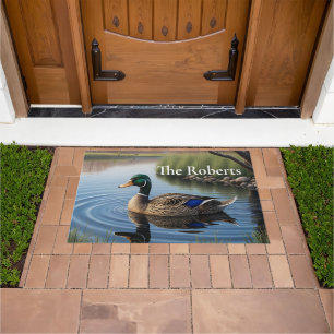 Elegant Graceful Mallard On Tranquil Country Pond Doormat