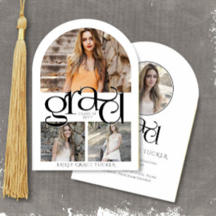 Elegant GRAD 4-Photo Collage Arch Graduation Invitation
