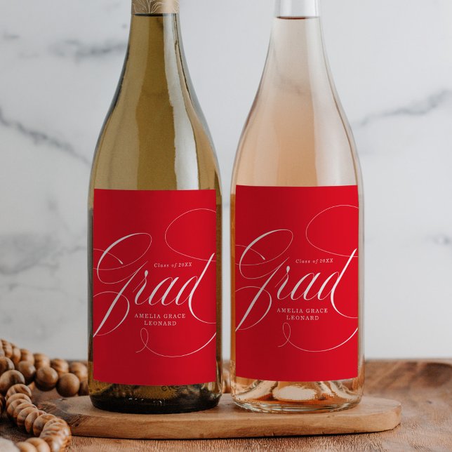 Elegant Grad Calligraphy Script Red Graduation Wine Label (Creator Uploaded)