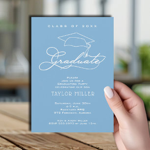 Elegant Grad Cap Powder Blue Graduation Invitation