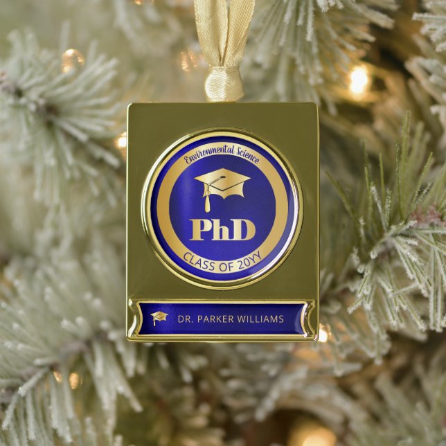 Elegant Grad Cap School PhD Graduate Graduation Gold Plated Banner Ornament (Tree)
