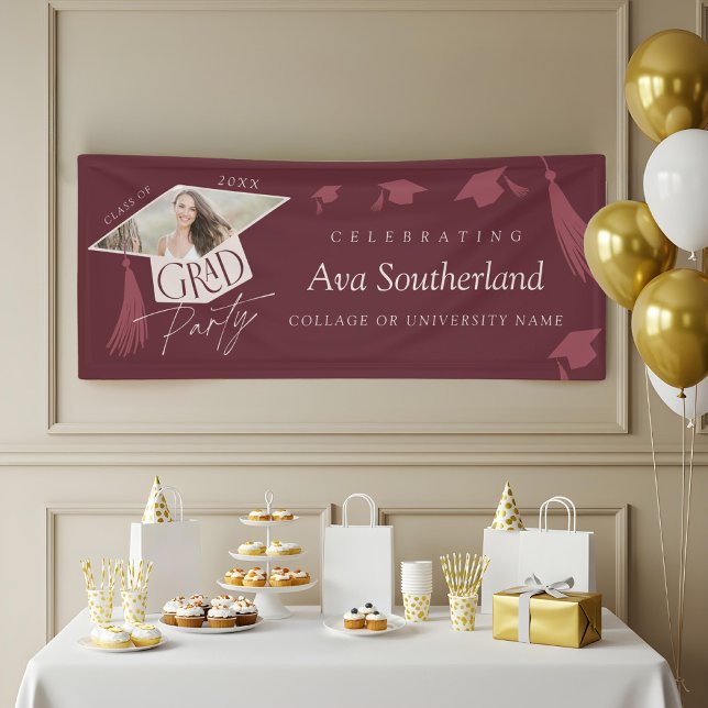 Elegant Grad Cap & Tassel Photo Graduation Party Banner (Elegant Grad Cap & Tassel Photo Graduation Party Banner)