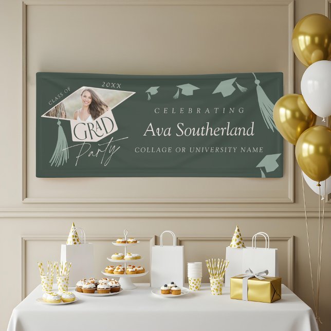 Elegant Grad Cap & Tassel Photo Graduation Party Banner (Elegant Grad Cap & Tassel Photo Graduation Party Banner)