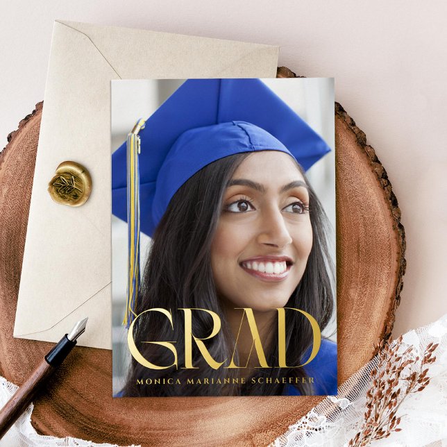 Elegant Grad Foil Photo Graduation Announcement (Creator Uploaded)