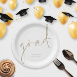 Elegant Grad Gold Script Name Graduation Paper Plate<br><div class="desc">Elegant Grad Gold Script Name Graduation. This design has elegant set script for Grad placed diagonally across and the rest of the text can be easily personalised.</div>