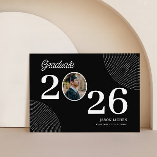 Elegant Grad Photo Black and White Graduation Thank You Card
