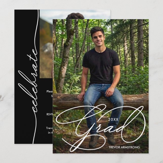 Elegant Grad Script Photo Graduation Invitation (Front/Back)
