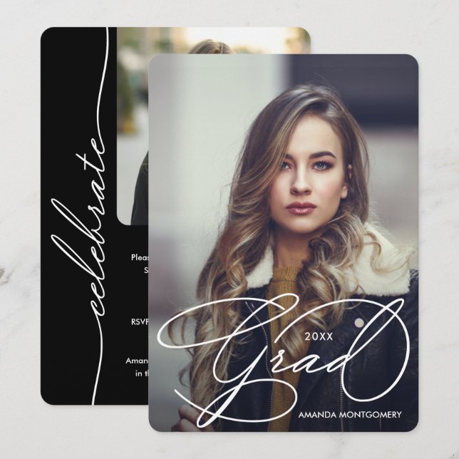 Elegant Grad Script Photo Graduation Invitation (Front/Back)