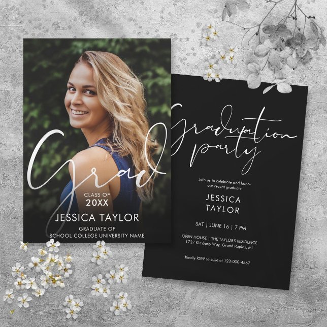 Elegant Grad Script Photo Graduation Party Invitation (Elegant Grad Script Photo Graduation Party Invitation)