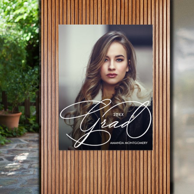 Elegant Grad Script Photo Graduation Party Poster (Elegant Grad Script Photo Graduation Poster - PRINTED and/or INSTANT DOWNLOAD)