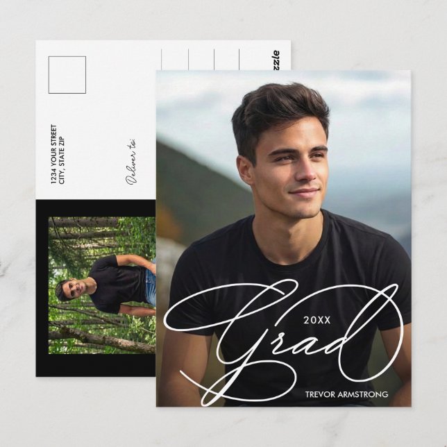 Elegant Grad Script Photo Graduation Postcard (Front/Back)