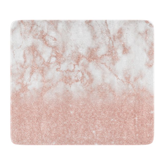 Elegant gradient copper rose gold glitter marble cutting board (Front)