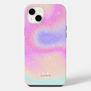 Elegant Gradient Glitter Swirl Holographic iPhone 14 Plus Case