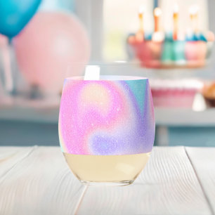Elegant Gradient Glitter Swirl Holographic Stemless Wine Glass