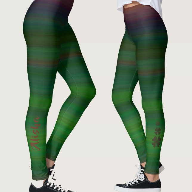 Elegant Gradient Green Shamrock Personalised Name Leggings (Creator Uploaded)