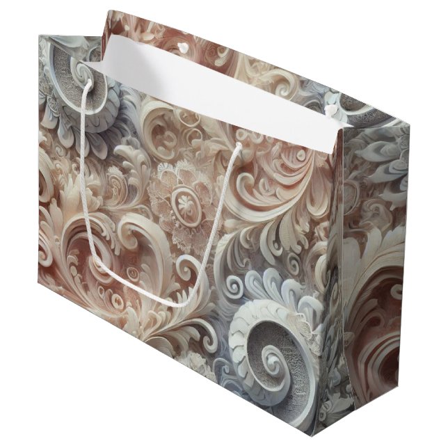 Elegant Gradient Pastel Lace Pattern Medium Gift B Large Gift Bag (Front Angled)