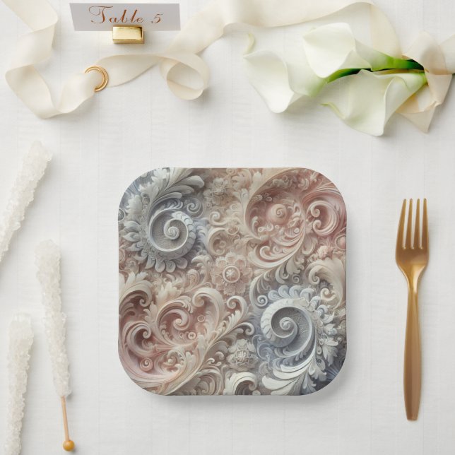 Elegant Gradient Pastel Lace Pattern Paper Plate (Wedding)