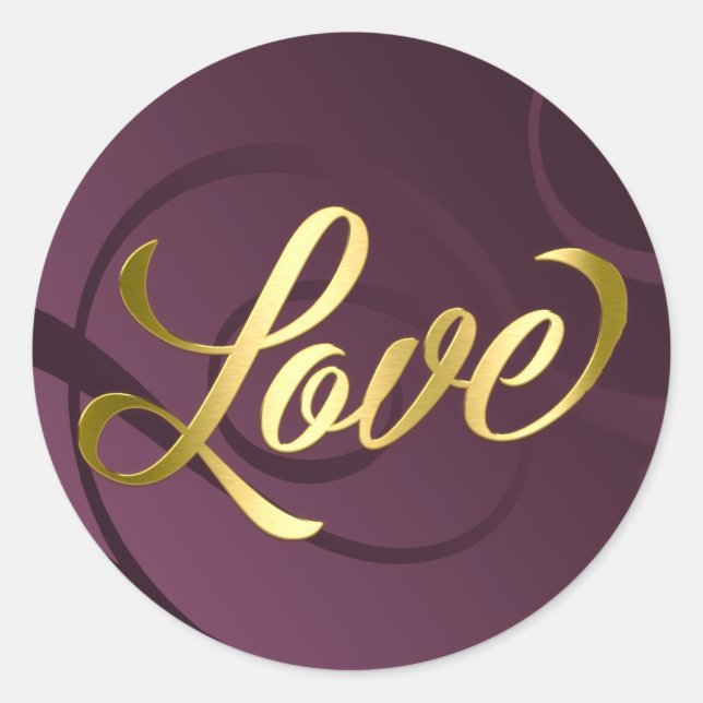 Elegant Gradient Swirls Gold Love Classic Round Sticker (Front)