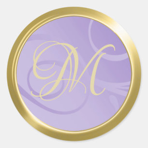 Elegant Gradient Swirls Monogram Lavender Purple Classic Round Sticker