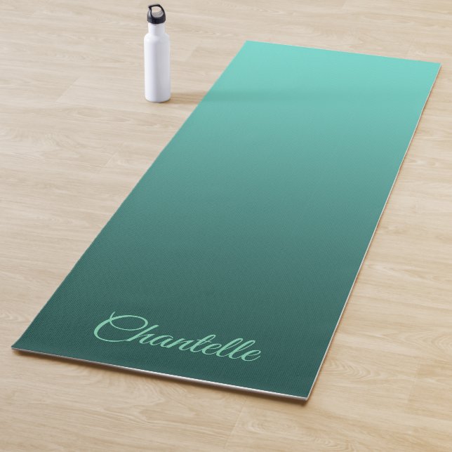 Elegant Gradient Teal with Custom Name Yoga Mat (In Situ)