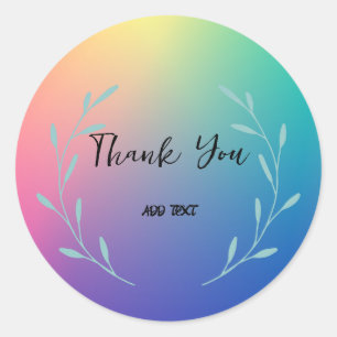 Elegant Gradient watercolor floral Thank You name Classic Round Sticker