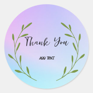 Elegant Gradient watercolor floral Thank You name Classic Round Sticker