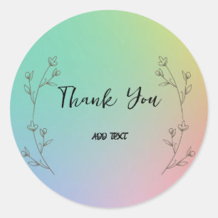 Elegant Gradient watercolor floral Thank You name Classic Round Sticker