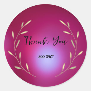 Elegant Gradient watercolor floral Thank You name Classic Round Sticker