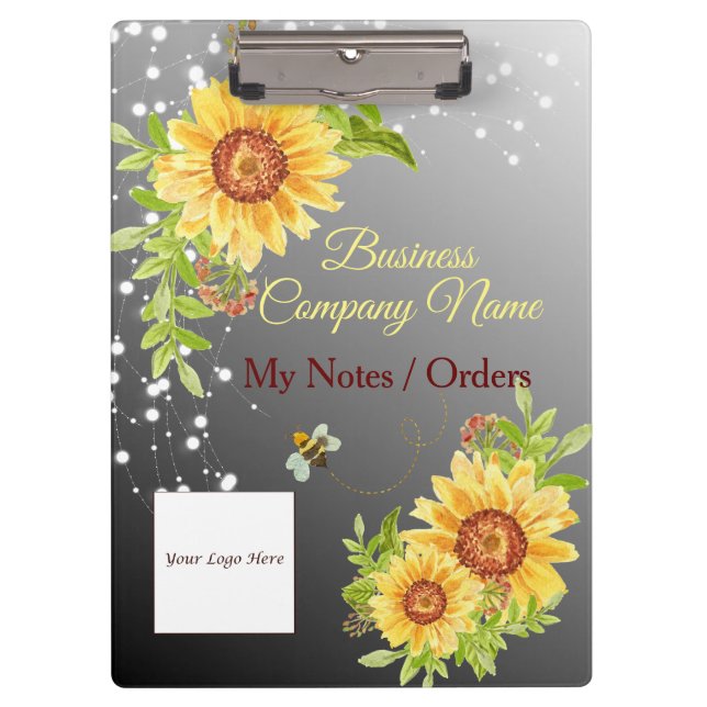 Elegant Gradient Yellow Sunflower Custom Business  Clipboard (Front)