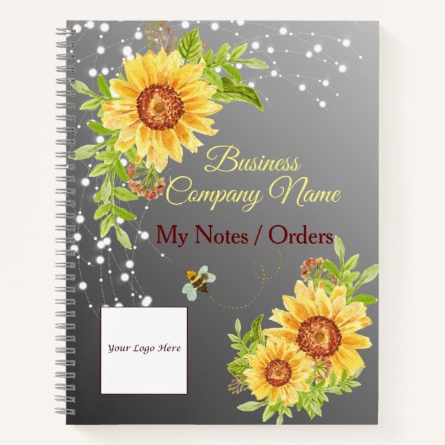 Elegant Gradient Yellow Sunflower Custom Business Notebook (Front)