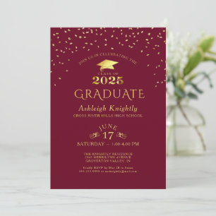 Elegant Graduate 2025 Burgundy Gold Confetti Invitation
