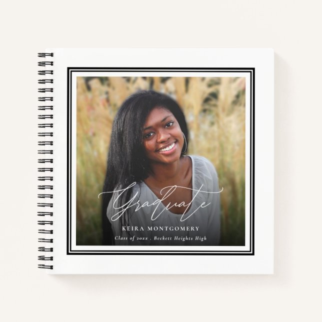 Elegant Graduate 2 Photo Square Guest Graduation Notebook (Front)