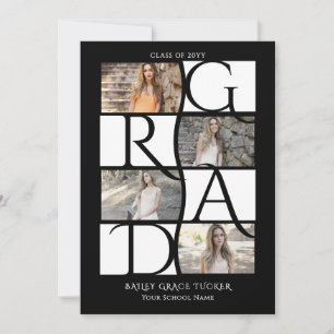 Elegant Graduate 5-Photo Black & White Graduation Announcement