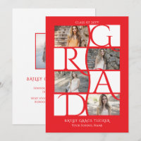 Elegant Graduate 5-Photo Bright Red Graduation