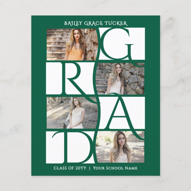 Elegant Graduate 5-Photo Dark Green Graduation (Front)