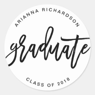 Elegant Graduate   Black and White Script Classic Round Sticker