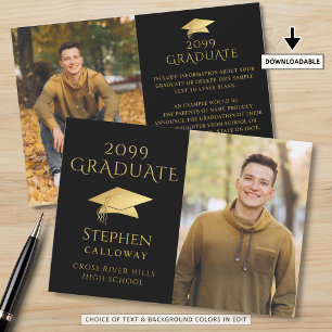 Elegant Graduate Black Faux Gold Cap 2 Photos Announcement