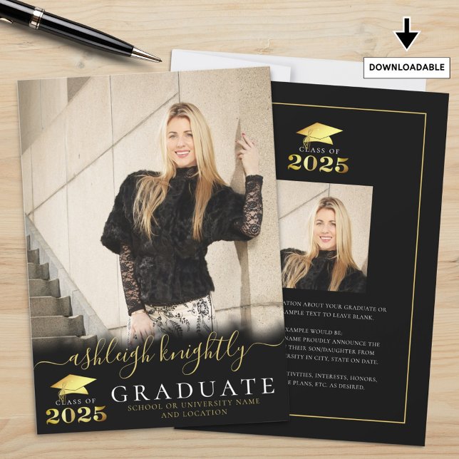 Elegant Graduate Black Gold Script 2 Photos Announcement (Creator Uploaded)