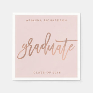 Elegant Graduate Blush Pink and Faux Rose Gold Napkin