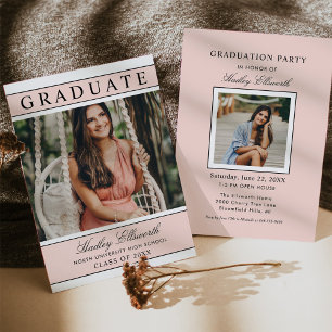Elegant Graduate Blush Pink Photo Graduation Invitation