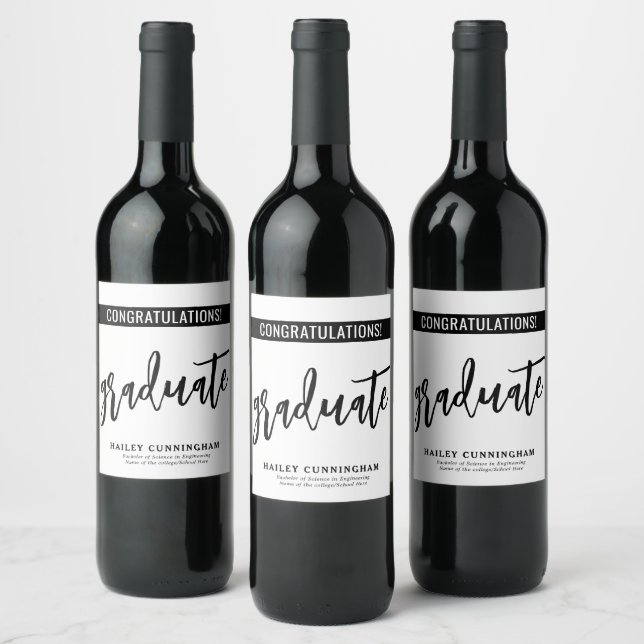 Elegant Graduate Brush Typography Graduation Wine Label (Bottles)