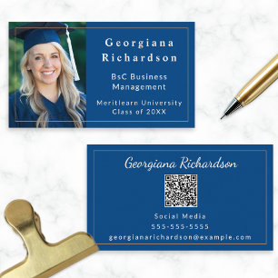 Elegant Graduate Business Card Navy Gold Academic