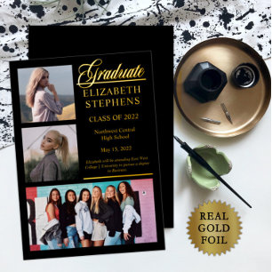Elegant Graduate Classy 3 Photo Graduation Black