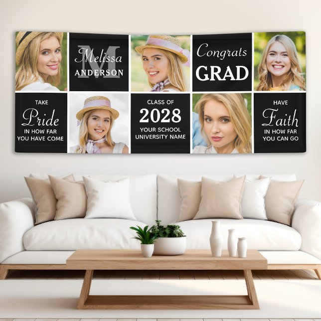 Elegant Graduate Custom 5 Photo Collage Graduation Banner (Creator Uploaded)