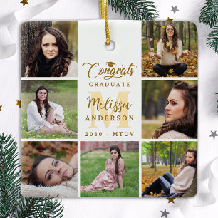 Elegant Graduate Custom 7 Photo Collage Graduation Ceramic Ornament