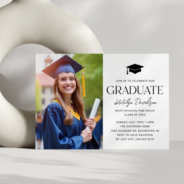 Elegant Graduate Grad Cap Photo Party Invitation (Creator Uploaded)